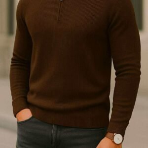 Pulovër Polo-Zip – Kafe e Errët (Mocha)