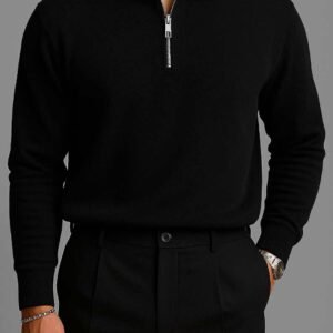 Polo Zip e Zezë Premium – Elegancë Urbane & Oversize  Minimalizëm Modern