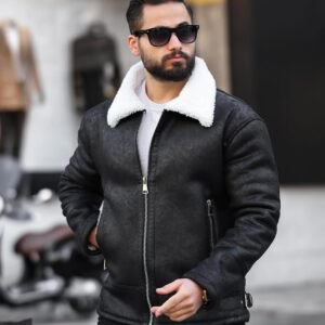 Xhaketë Eco Lëkure Premium me Pelush të Bardhë – Koleksioni Dimëror Urban Clothing Store