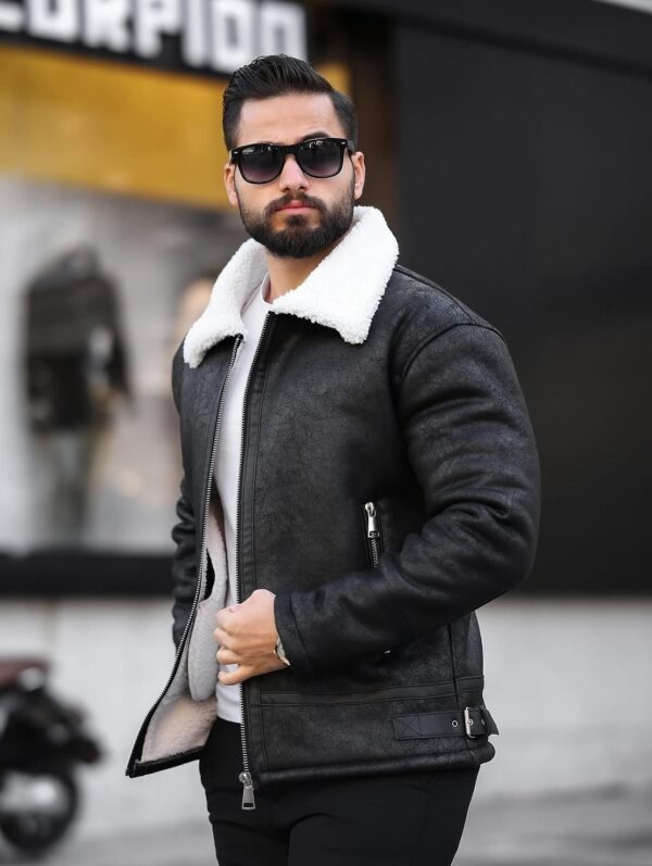 Xhaketë Eco Lëkure Premium me Pelush të Bardhë – Koleksioni Dimëror Urban Clothing Store