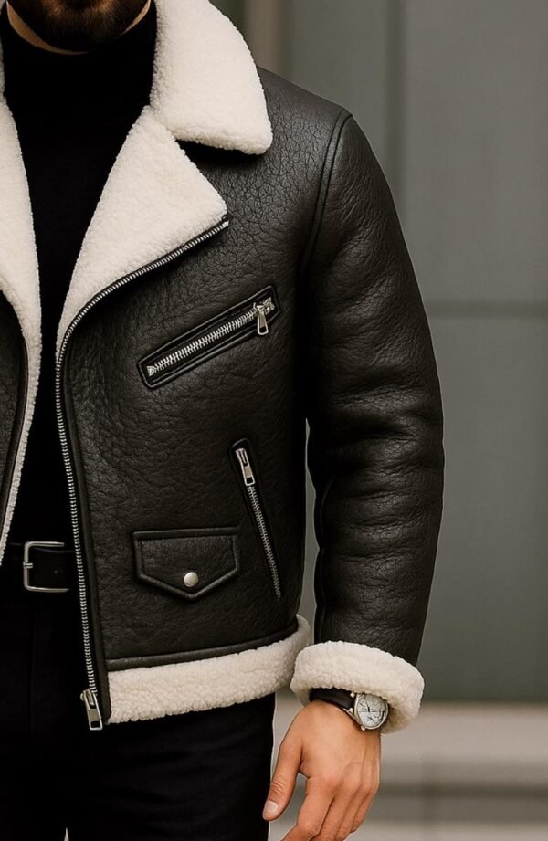 Xhaketë Eco Lëkure me Pelush të Bardhë – Koleksioni Premium Urban Clothing Store