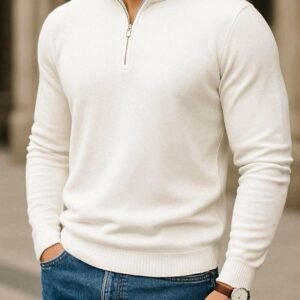 Pulovër Polo-Zip – E Bardhë