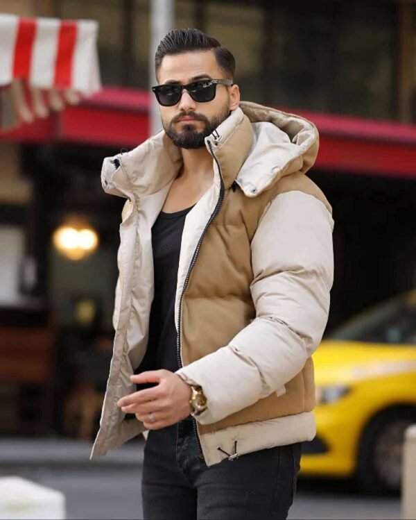 Xhaketë Puffer Dyngjyrëshe Kafe & Krem – Stil Urban Luksoz