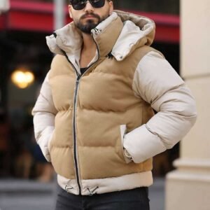 Xhaketë Puffer Dyngjyrëshe Kafe & Krem – Stil Urban Luksoz