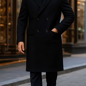 Pallto Meshkujsh Double-Breasted Premium – Elegancë Klasike