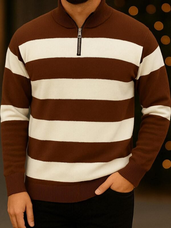 Pulovër Half-Zip me Vija “Urban Stripes”