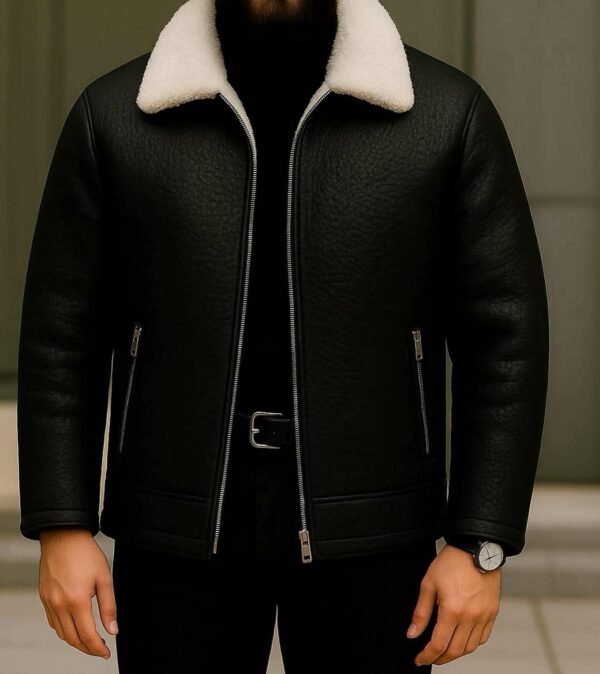 Xhaketë Shearling Eco-Leather “Urban Black Double Collar”