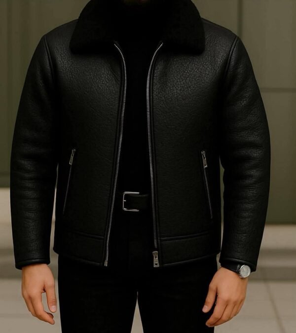 Xhaketë Shearling Eco-Leather “Urban Black Double Collar”