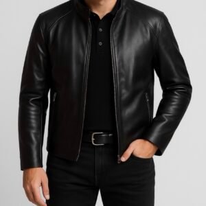 Men’s Premium Stand-Collar Original Leather Jacket – Black