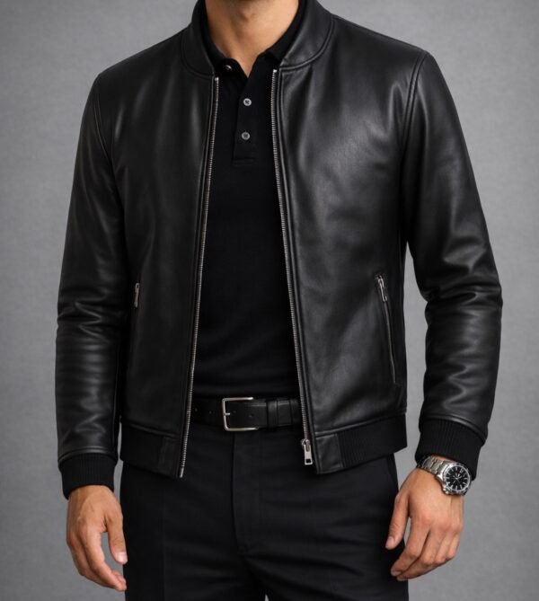 Men’s Premium Original Leather Bomber Jacket – Black