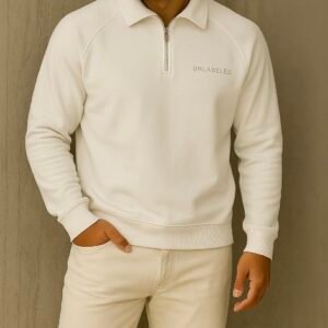 Bluze Premium Half-Zip për Meshkuj – Minimal White Edition