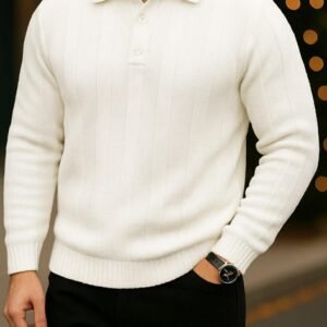 Men’s Premium Ribbed Knit Polo – Off White