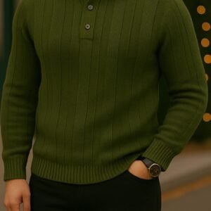 Men’s Premium Ribbed Knit Polo – Olive Green