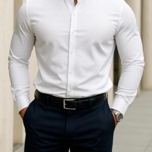 Këmishë Premium Slim Fit për Meshkuj – White Mandarin Collar