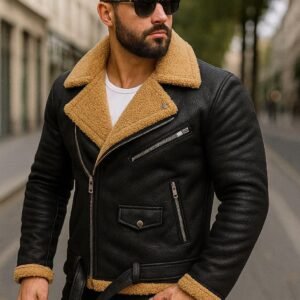 Xhup Lëkure Premium me Pelush për Meshkuj – Stil Urban & Ngrohtësi Maksimale