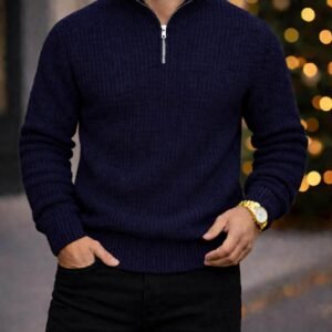 Xhemper Meshkuj Half-Zip Ribbed – Navy Blue