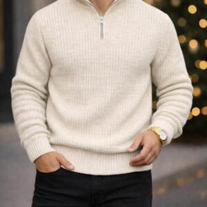 Xhemper Meshkuj Half-Zip Ribbed – Off-White / E bardhë