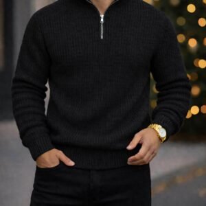 Xhemper Meshkuj Half-Zip Ribbed – i Zi (Black)