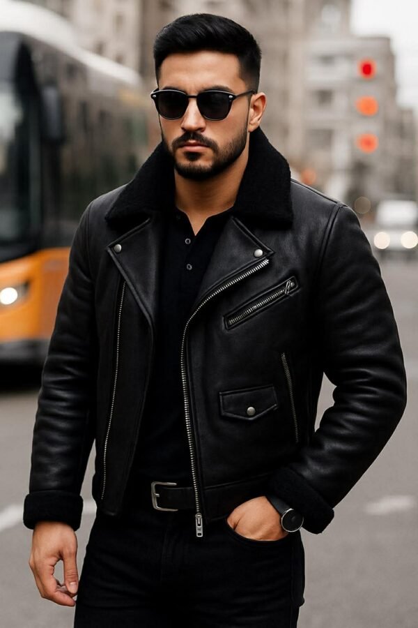 Xhup Lëkure Premium Full Black me Pelush – Stil Urban & Elegancë Maskuline