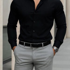 Urban Smart Combo – Black Slim Shirt & Light Grey Tailored Pants