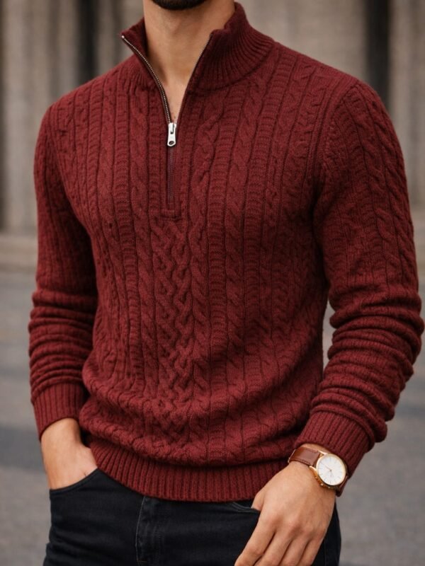 Xhemper Meshkuj Premium Half-Zip – Cable Knit Slim Fit