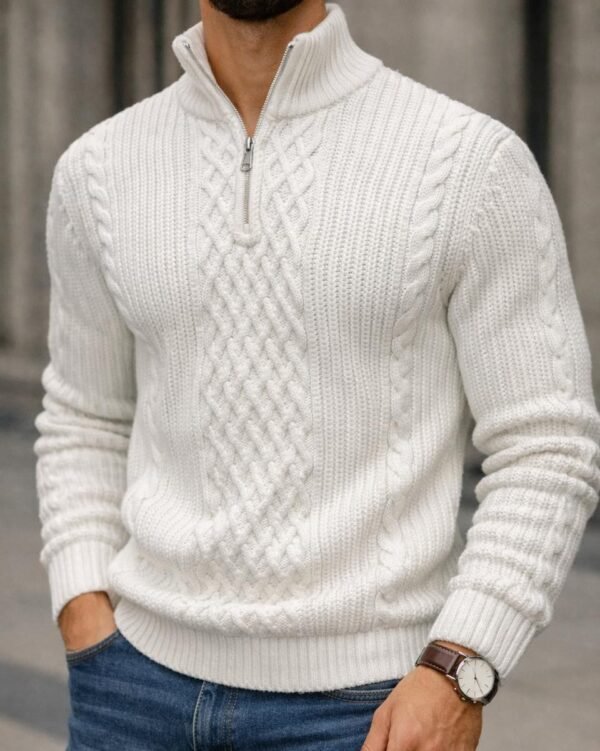 Xhemper Meshkuj Premium Half-Zip – Cable Knit Slim Fit