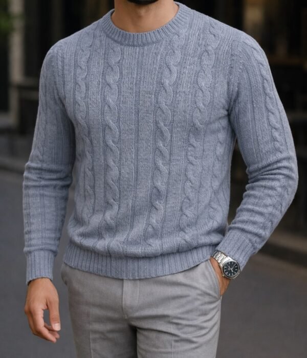 Xhemper Meshkuj Premium Cable Knit – Crew Neck Slim Fit