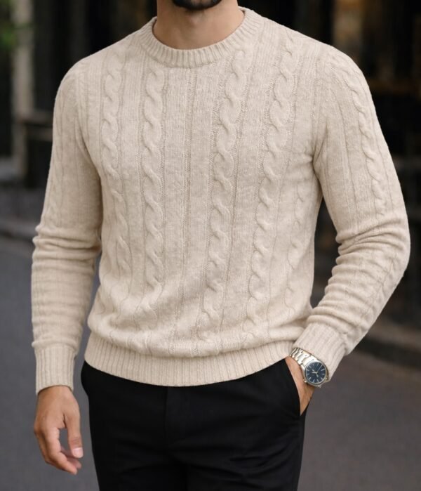 Xhemper Meshkuj Premium Cable Knit – Crew Neck Slim Fit