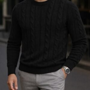 Xhemper Meshkuj Premium Cable Knit – Crew Neck Slim Fit
