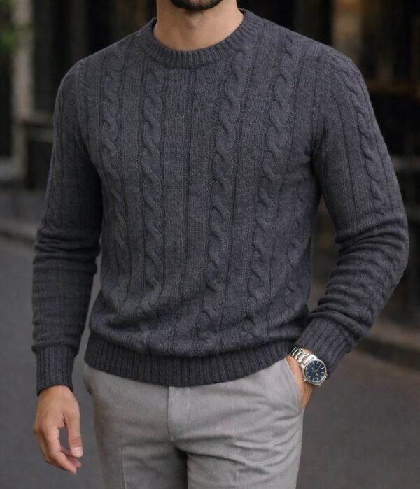 Xhemper Meshkuj Premium Cable Knit – Crew Neck Slim Fit