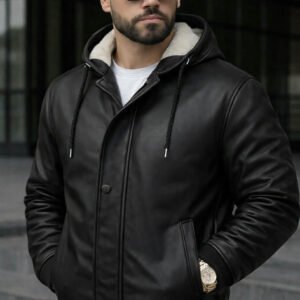 Xhup Lëkure Premium me Kapuç dhe Pelush – Stil Urban Luksoz