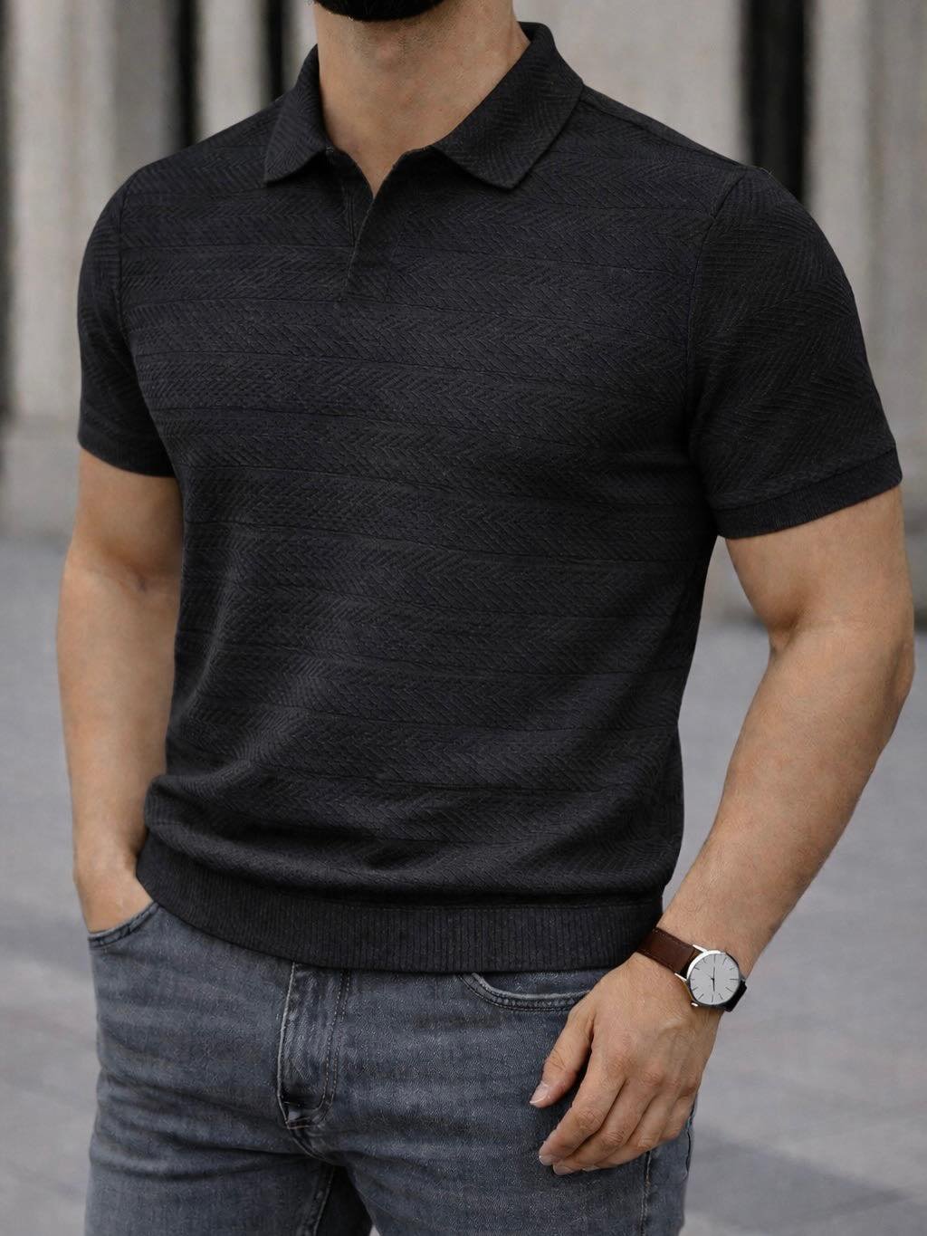 Polo Premium Slim Fit me Teksturë – Black Edition