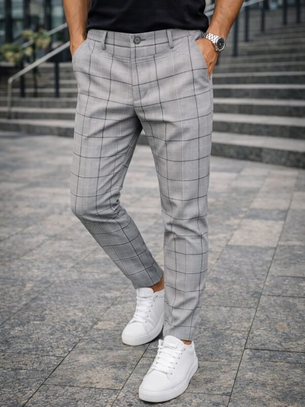 Pantallona Gri Windowpane – Elegancë Moderne & Stil i Rafinuar