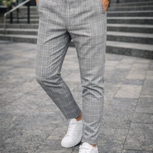 Pantallona Gri Checkered – Stil Klasik & Elegancë Moderne