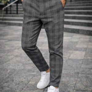 Pantallona Gri të Errëta Checkered – Stil Urban & Elegancë Premium