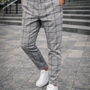 Pantallona Gri Clean Check – Elegancë Minimaliste & Stil Modern