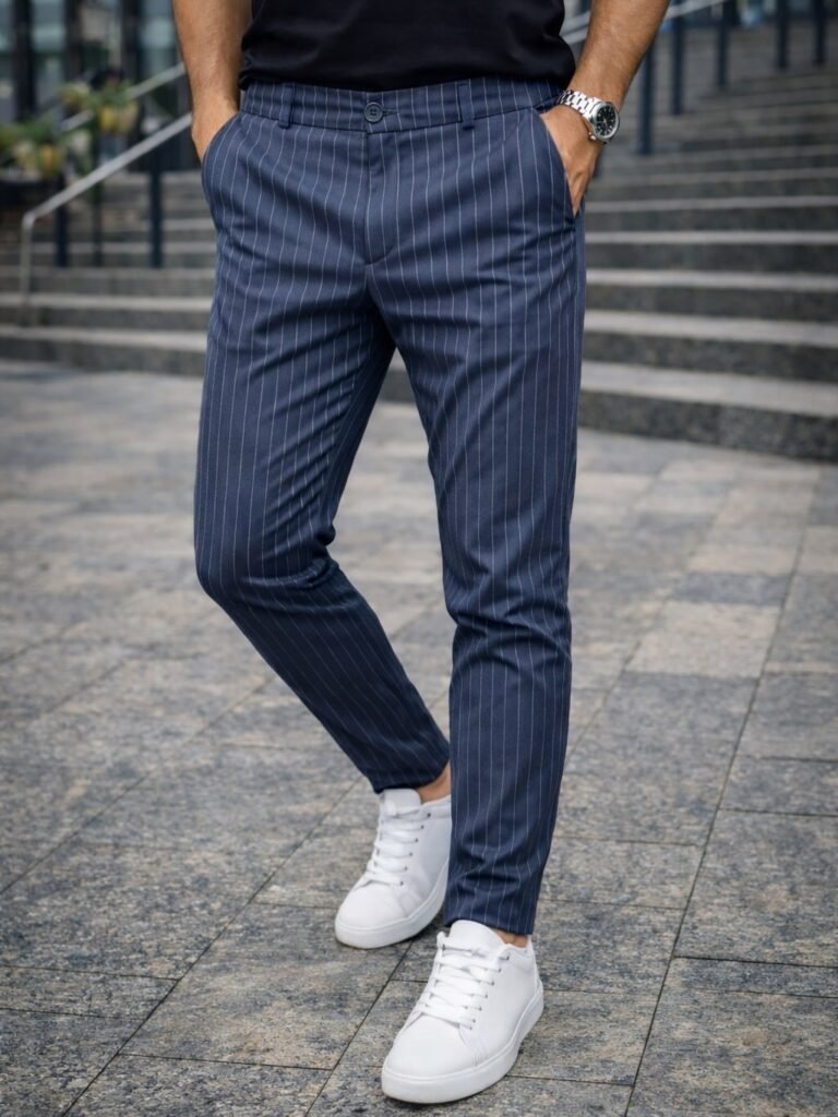 Pantallona Pinstripe Navy – Stil Modern & Komfort Premium