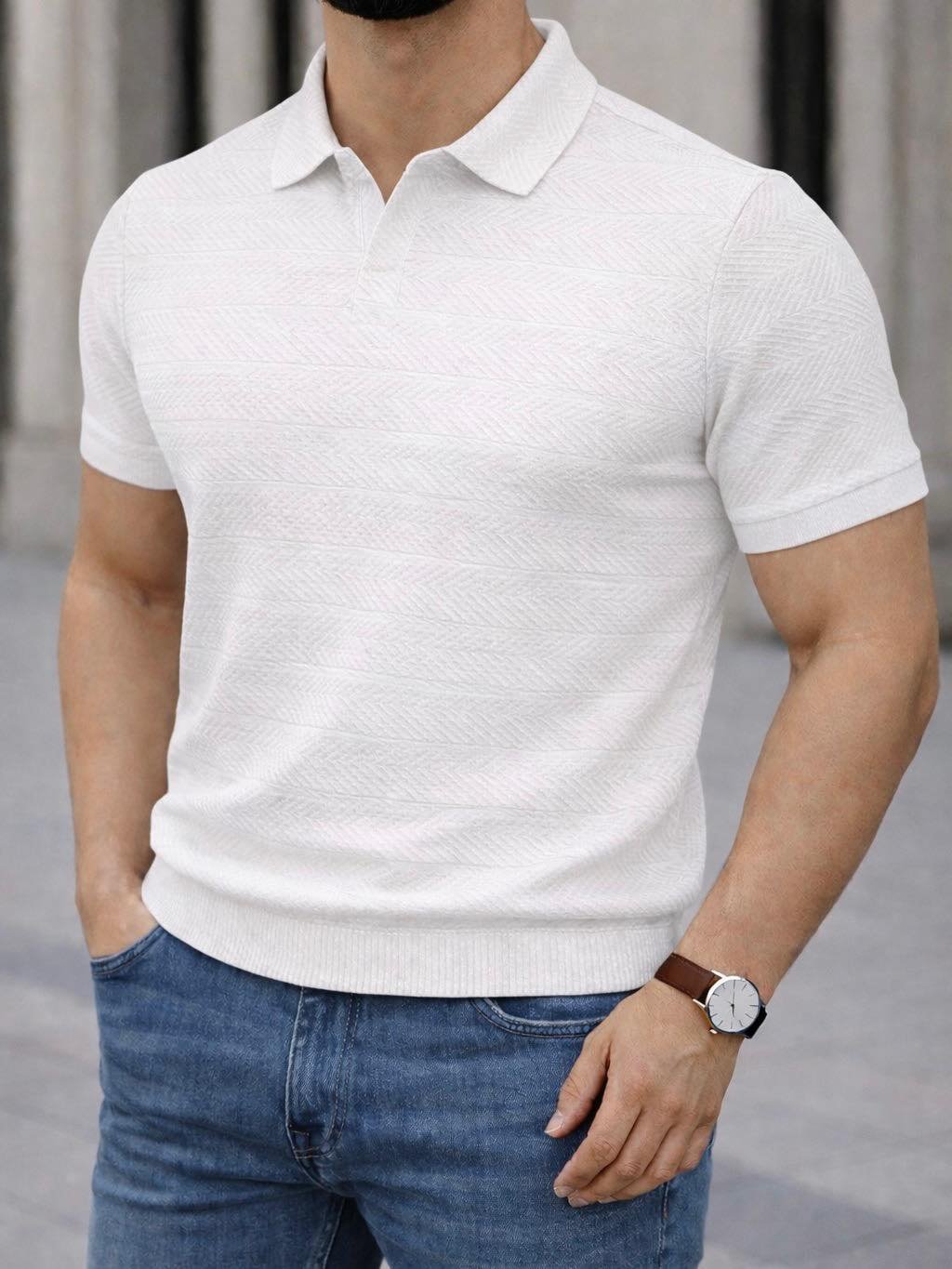 Polo Premium Slim Fit me Teksturë – White Edition