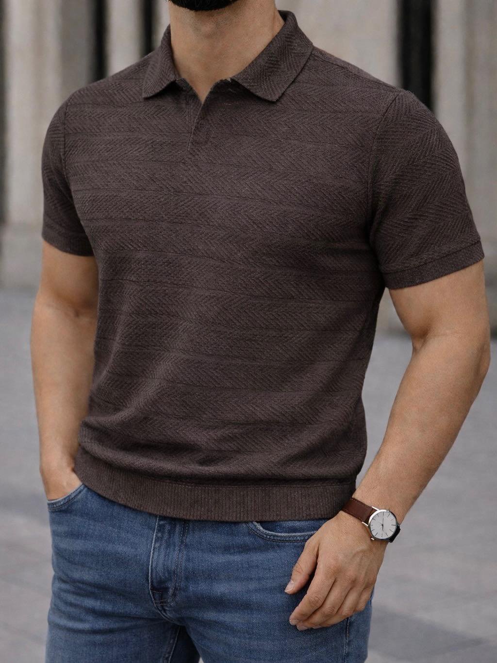 Polo Premium Slim Fit me Teksturë – Chocolate Brown Edition