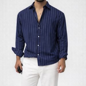 Këmishë Premium me Vija Vertikale – Regular Fit Collection<span> - </span>M, Blu e Erret