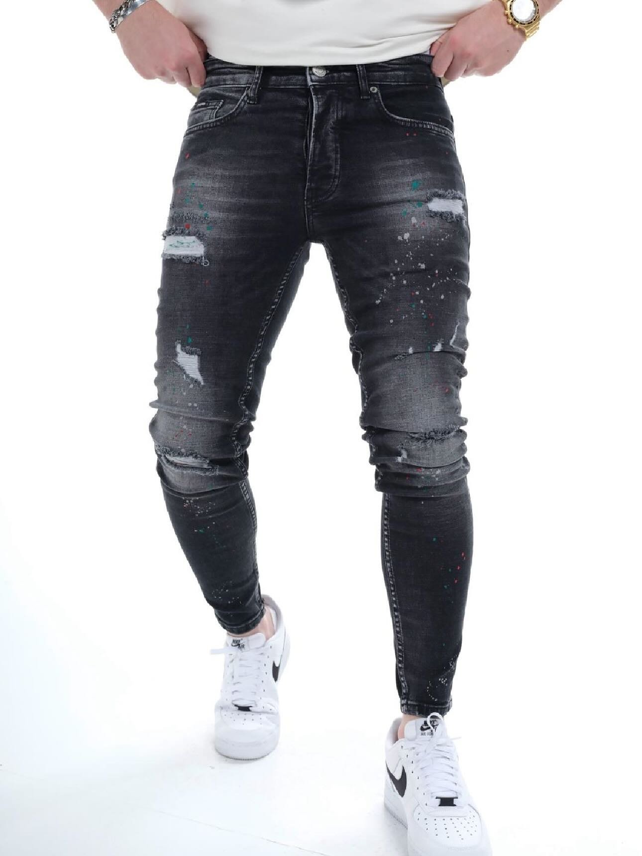 Xhinse Premium Slim Fit me Detaje Distressed & Splash – Stil Urban Modern