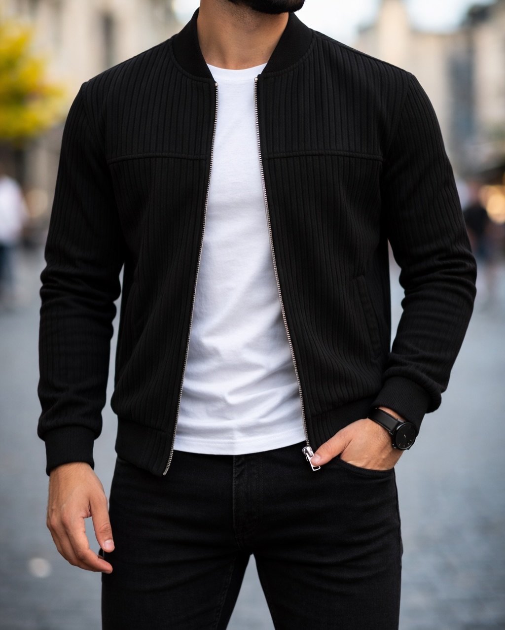 Xhup Bomber Premium me Texturë Vertikale – Slim Fit Moderne