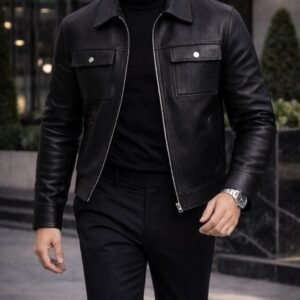 Xhup Lëkure Premium Slim Fit me Xhepa – Stil Urban & Elegant