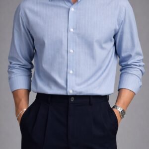 Këmishë Premium Slim Fit me Vija – Baby Blue Edition