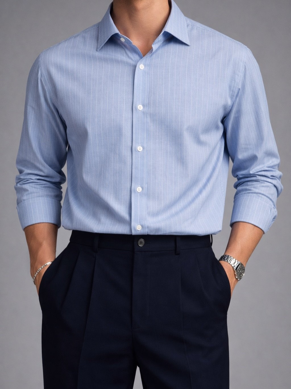 Këmishë Premium Slim Fit me Vija – Baby Blue Edition