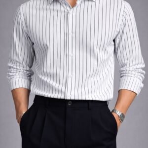 Këmishë Premium Slim Fit me Vija – White Edition