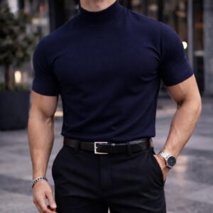 Bluzë Premium Roll-Neck Slim Fit – Elegancë Moderne<span> - </span>M, Blu e Erret