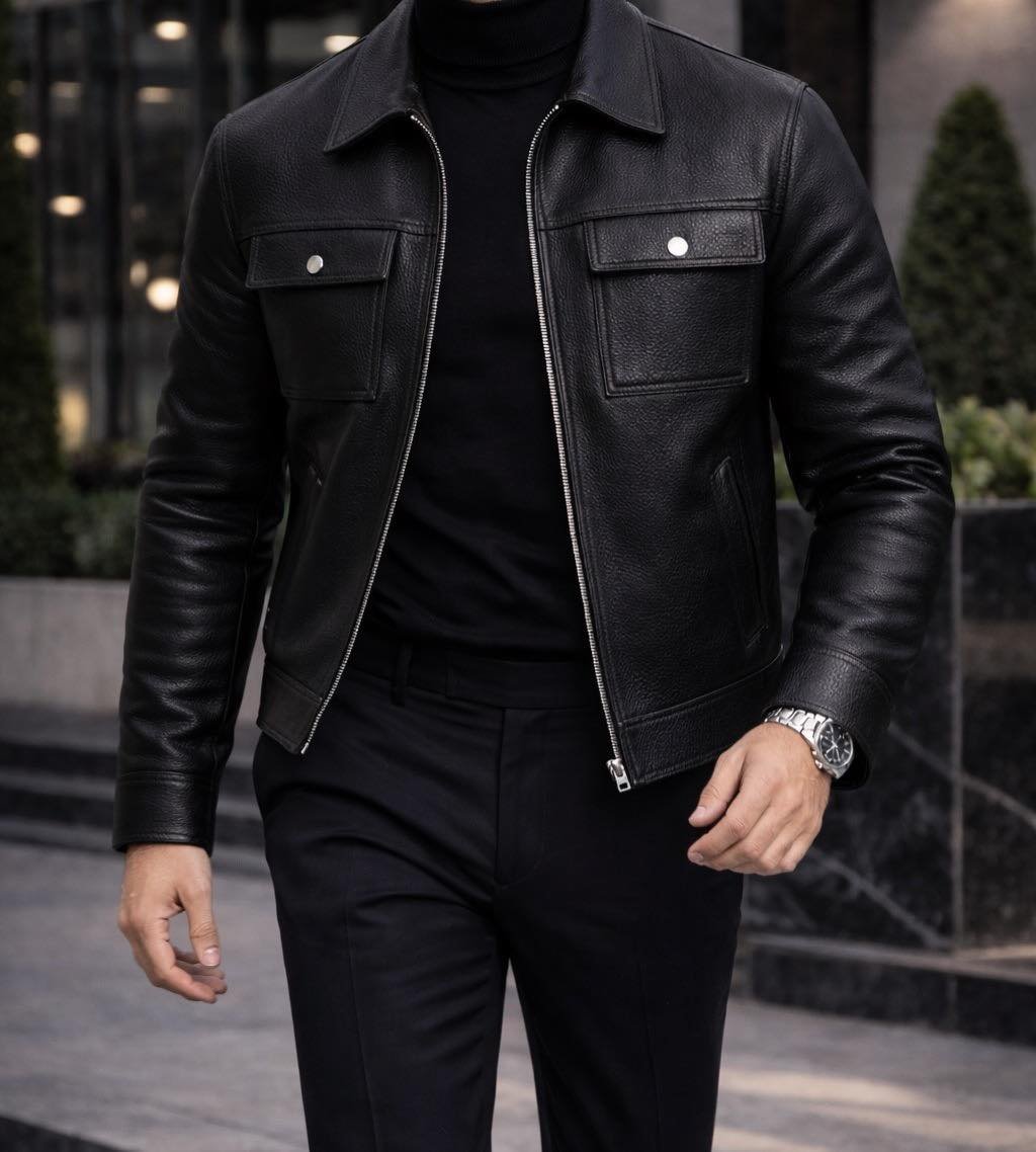 Xhup Lëkure Premium me Xhepa në Gjoks – Modern Classic Fit