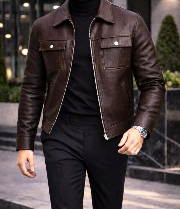 Xhup Lëkure Premium Slim Fit me Xhepa – Stil Urban & Elegant