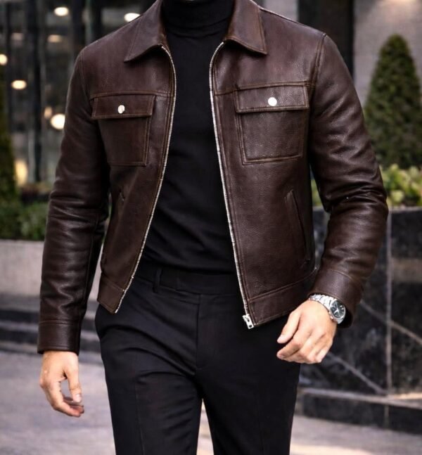 Xhup Lëkure Premium me Xhepa në Gjoks – Modern Classic Fit